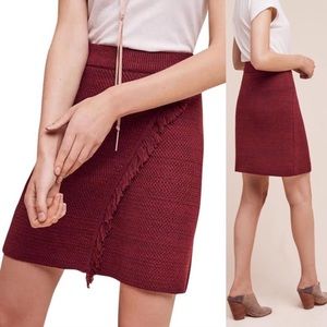 Anthropologie Maeve Fringe Knit Faux Wrap Skirt